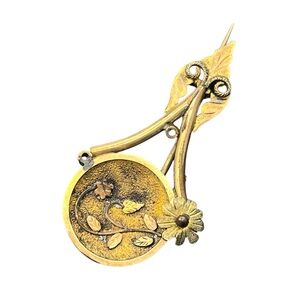 Art Deco gold tone flower design scroll vintage brooch pin leaves c clasp